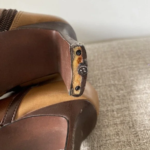 Vintage Y2K Patchwork Faux Leather Booties Boots Size 8M Square Toe Boho Brown - Picture 9 of 13